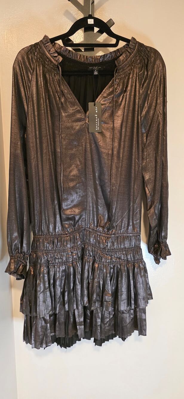 Current Air Bronze Shimmer Pleated Dress Size M NWT